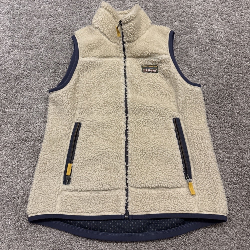 L.L. Bean Mountain Pile Vest Womens XS Full Zip Sherpa Fleece Cream Outdoors